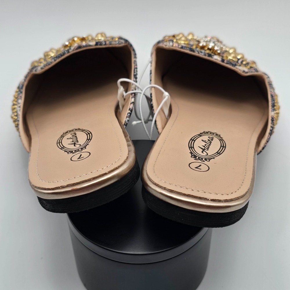 Ambla Embellished Paisley Mule Flats Women's Size 7 Gold Studded Slip-On Loafers - Picture 5 of 7